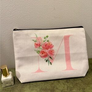 Floral Initial “M” Canvas Pouch